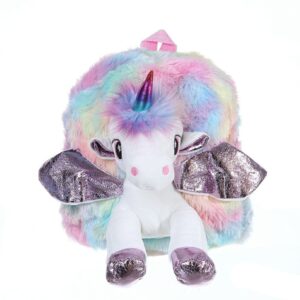 Childrens Unicorn Plush Backpack For Girls Kids School Rucksack Rainbow Cute Nursery Bag