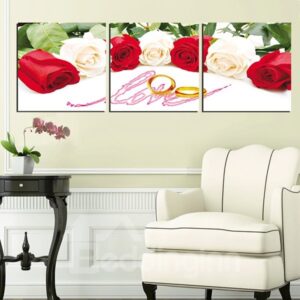 Romantic Red and White Roses Love of Rings 3-Panel Canvas Art Posters Prints
