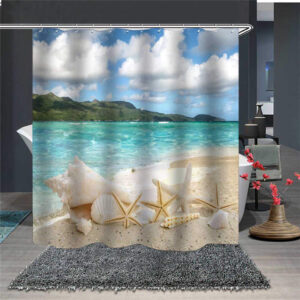 Waterproof and Mildewproof 3D Beach Scenery Polyester Shower Curtains