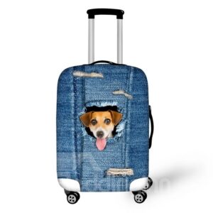 Lovely Dog Denim Pattern 3D Painted Luggage Protect Cover