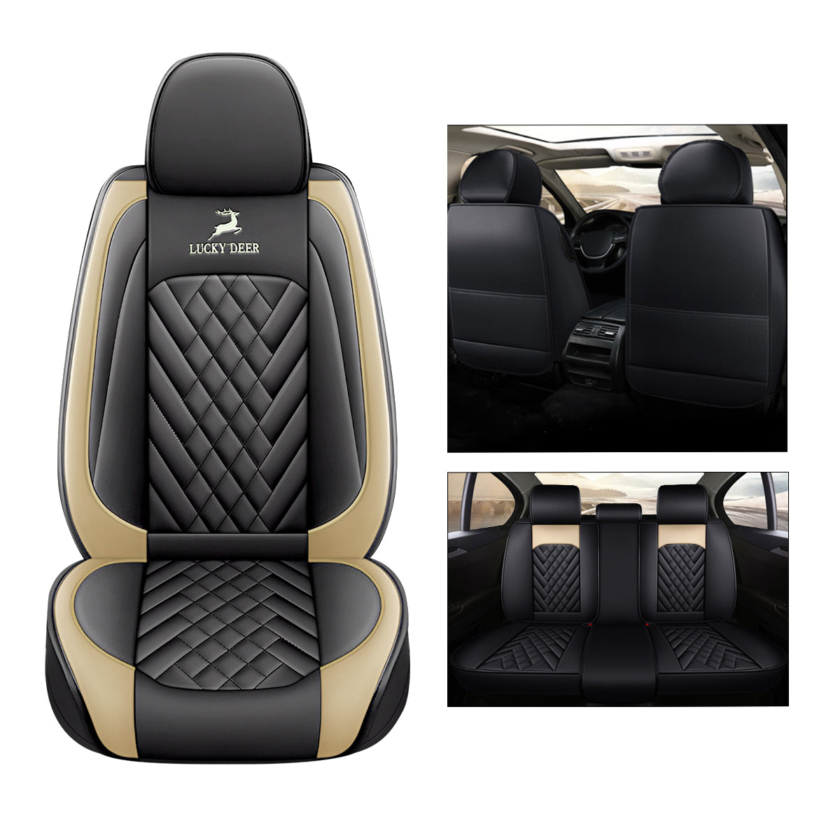 Universal Fit Car Seat Cover Full Set for 5-Seater Sedan SUV Diamond Pattern Synthetic Leather Vehicle Cushion Cover for Accord Tucson Sorento - Image 7