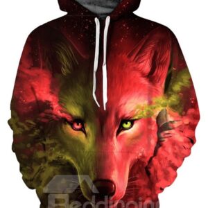 Cool Long Sleeve Red Green Wolf Tear Pattern 3D Painted Hoodies