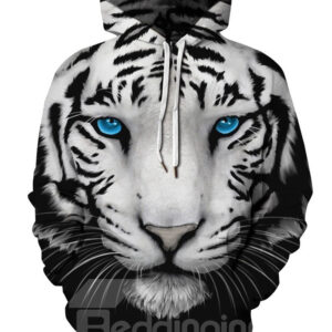 Cool Tiger Loose Model Pullover Kangaroo Pocket 3D Painted Hoodie