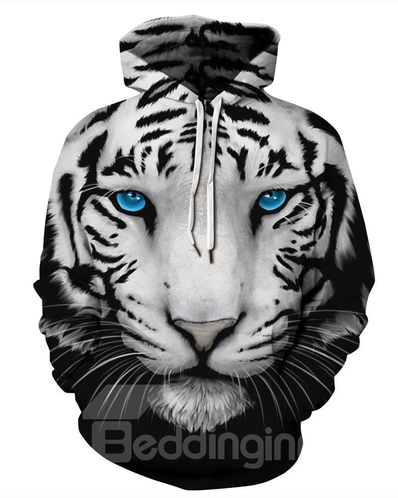 Cool Tiger Loose Model Pullover Kangaroo Pocket 3D Painted Hoodie