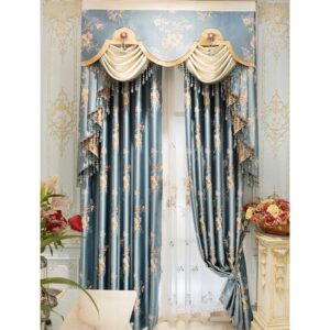 European Jacquard Floral Shading Curtains Noble and Elegant Blackout Curtains for Villa Bedroom Living Room Decoration Custom 2 Panels Breathable Voile Drapes No Pilling No Fading No off-lining High Precision Imitation Silk