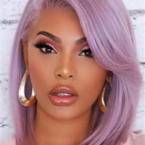 Side Part Purple Bob Hairstyle Natural Straight Human Hair Capless Women 14 Inches 120% Wigs