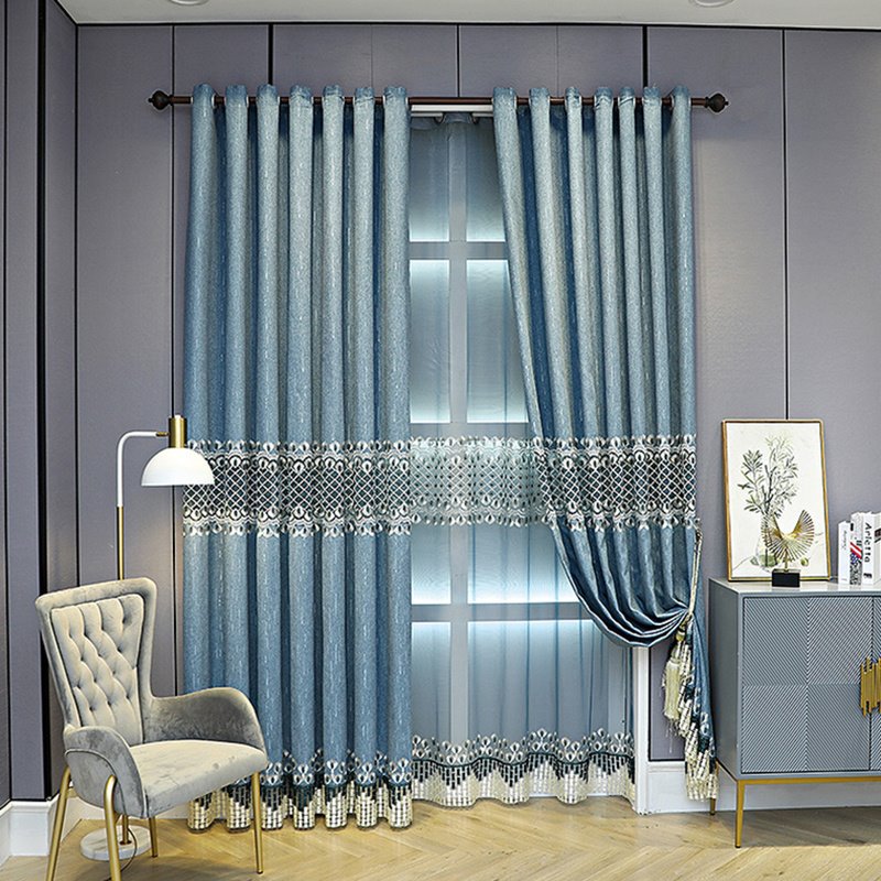 Blackout Curtains Chenille Blue Vintage Embroidery Shading Grommet Curtains Noble and Elegant for Living Room Bedroom Decoration Custom 2 Panels Drapes - Image 10