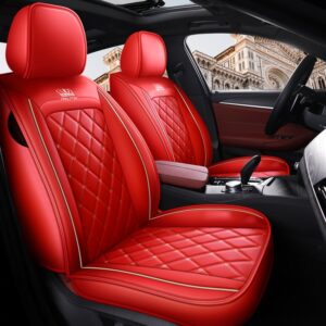 Durable Leather 5 Seats Trendy Diamond Lattice Pattern Security No Odor Stain Resistant Wear Resistant Full Coverage Fully Compatible With Side Airbags Universal Seat Covers for Auto Truck Van SUV