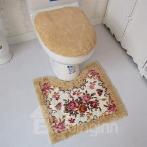 Soft and Warm Floral Print 3-piece Toilet Seat Cover and Rug Set