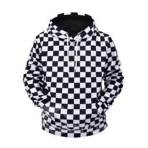 Black&White Plaid Cool Design Casual Style Kangaroo Pocket 3D Painted Hoodie