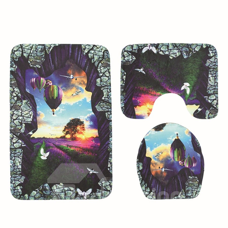 Print Pattern Anti-Slip Polyester Rectangular Toilet Seat Covers