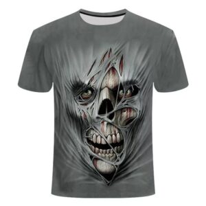 Gray 3D Print Cool Skull Men's T-shirt Creative Casual Couple Outfit Unisex Short Sleeve Round Neck Loose T-shirts