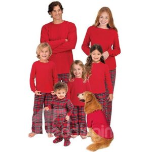 Christmas Pure Red Plus Classic Plaid Family Pajamas Outfit
