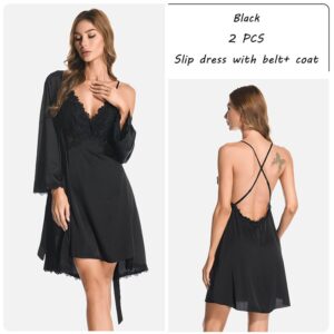 Pajamas Sexy Chiffon Lace Plain Regular Women's Pajama Suit Home Dress Nightgowns Robe 2 PCS Set