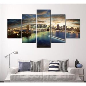Modern City under The Sunset 5-Panel Canvas Hung Non-framed Wall Prints