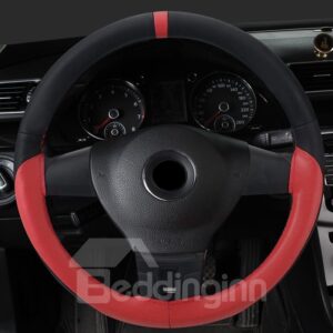 Pure Color Textured Genuine PU Leather Hand-stitched Steering Wheel Cover