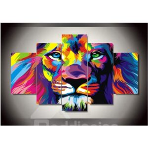 Lion Head 5-Piece Canvas Hanging Canvas Waterproof and Eco-friendly Non-framed Wall Prints