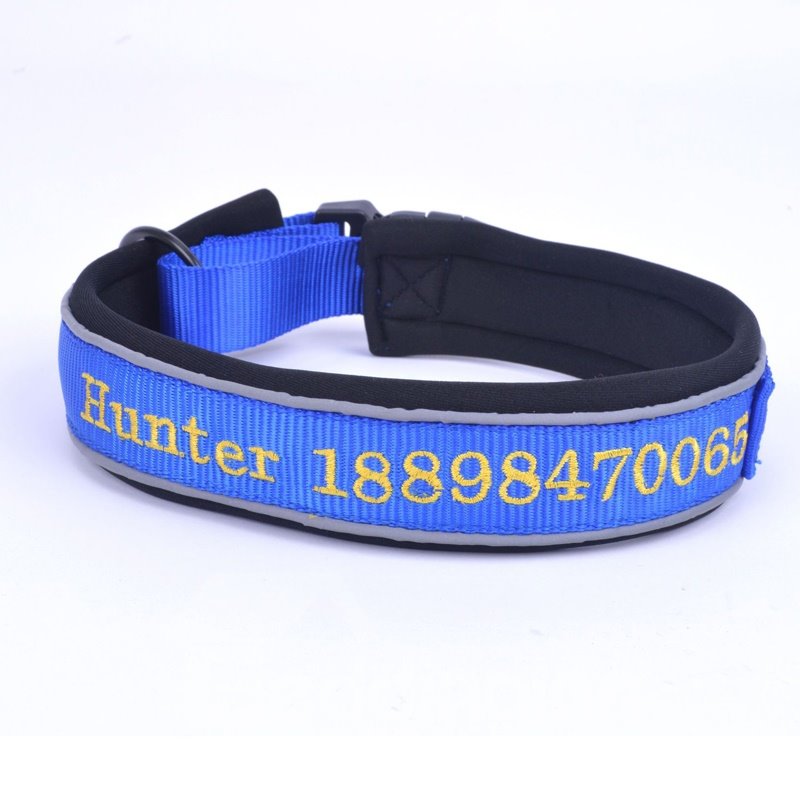 Personalized Reflective Stripe Durable Nylon Embroidered Pet Collar