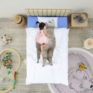 Lovely Rainbow Alpaca 4-Piece 3D Duvet Cover Set Wear-resistant Breathable High Quality 60s Cotton Satin Girls Bedding