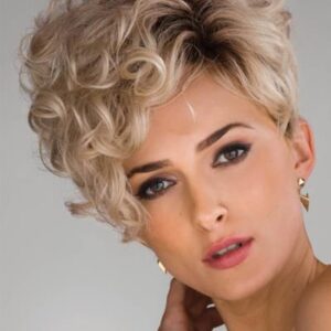 Curly Synthetic Hair Lace Front Cap Women 120% 8 Inches Wigs Heat Resistant Natural Looking Daily Party Wigs Cosplay Wigs with Natural Bangs with Free Wig Cap