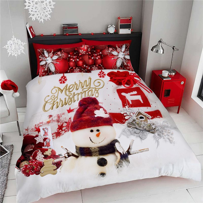 3D Christmas Bedding 3 PCS Comforter Set Snowman and Red High Heels Ultra-soft Microfiber No-fading Polyester 1 Comforter 2 Pillowcases - Image 2
