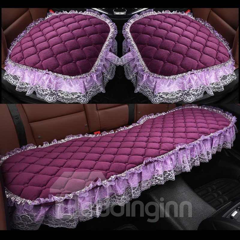 Pure Color Diamond Lattice Pattern Double Lace Decoration Seat Cover - Image 4