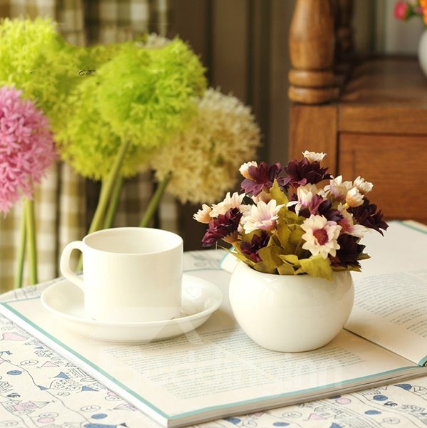 Lovely 4-Color Daisies in Porcelain Pot Desktop Decoration Flower Sets