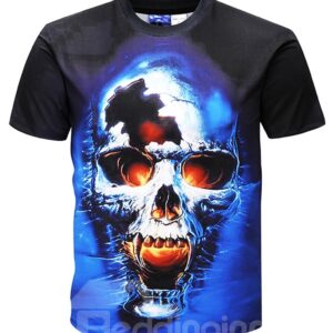 Casual Skull Short Sleeve Men Round Neck 3D Graphic Print Tee Tops Fashion T-Shirt