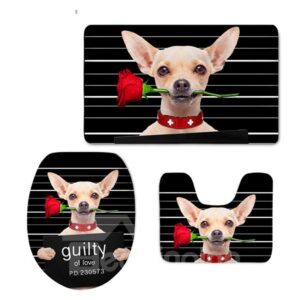 Doberman with Rose Pattern Flannel PVC Soft Water-Absorption and Anti-slid Toilet Seat Covers