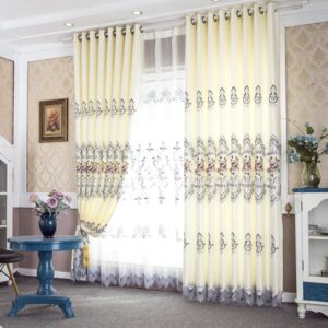 European Simple Embroidery Sheer Curtains for Bedroom Living Room Decoration Custom 2 Panels Breathable Voile Drapes No Pilling No Fading No off-lining Polyester