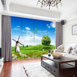3D Modern Fied Scenery Decoration 2 Panels Sheer Curtains for Living Room 30% Shading Rate No Pilling No Fading No off-lining