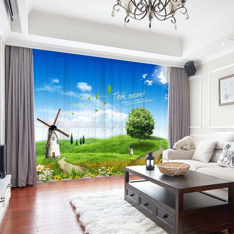 3D Modern Fied Scenery Decoration 2 Panels Sheer Curtains for Living Room 30% Shading Rate No Pilling No Fading No off-lining - Image 4