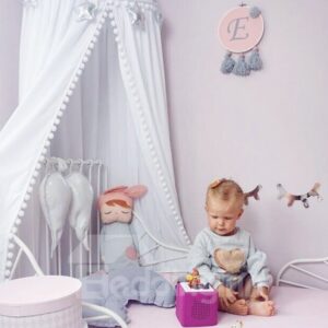 White Nordic Style Cotton Fabric Home Decor Kids Round Canopy