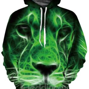 Unique Long Sleeve Green Lion Face Pattern 3D Painted Hoodie