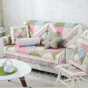 Modern Country Style Splicing Flower Pattern Quilting Seam Cushion Slip Resistant Sofa Covers