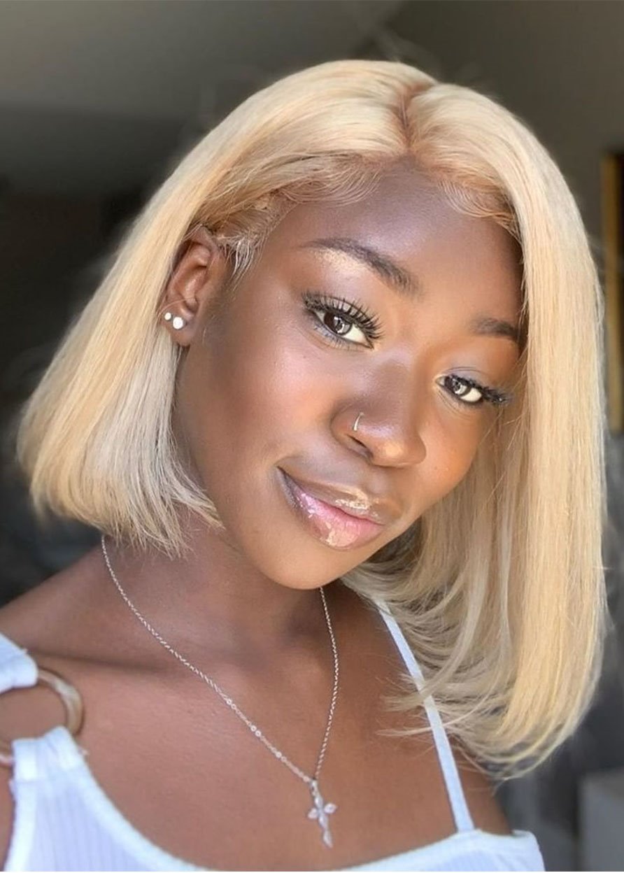 Human Hair Straight Women Lace Front Cap 12 Inches 130% Wigs Heat Resistant Natural Looking Daily Party Wigs Cosplay Wigs with Natural Bangs with Free Wig Cap - Image 34