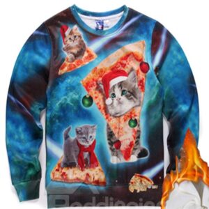 Long Sleeve Christmas Cat Pattern 3D Painted Hoodie