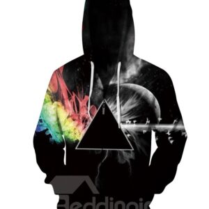 Long Sleeve Triangle Color Block Pattern 3D Painted Hoodie