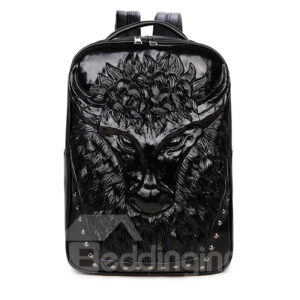 Cow Head 3D PU Leather Casual Laptop Backpack School Bag