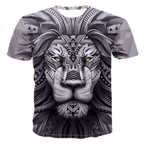 Dark Gray 3D Print Lion Men's T-shirt Creative Casual Couple Outfit Unisex Short Sleeve Round Neck Loose T-shirts