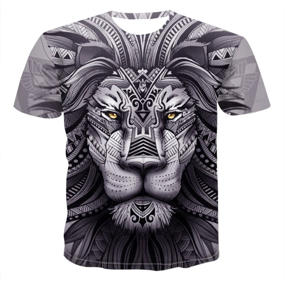 Dark Gray 3D Print Lion Men's T-shirt Creative Casual Couple Outfit Unisex Short Sleeve Round Neck Loose T-shirts