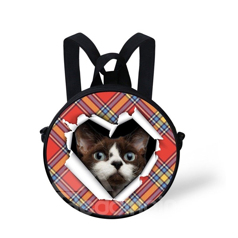 Round 3D Black Cat Pattern School Bag Shoulders Backpack