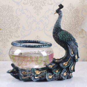 Dark Blue Resin and Glasses Peacock Shape Fish Bowl Desktop Decoration