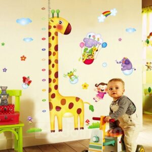 Long-Neck Cartoon Giraffe Nursery Growth Chart Removable Wall Sticker