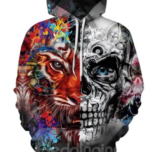 Cool Long Sleeve Tiger Skull Face Pattern 3D Painted Hoodie