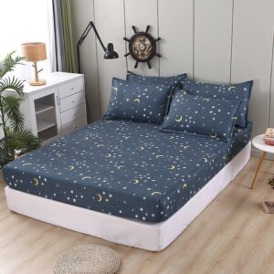 Star Moon Fitted Sheet 1-Piece Non-Fade Breathable Soft Polyester Bed Cover Mattress Cover