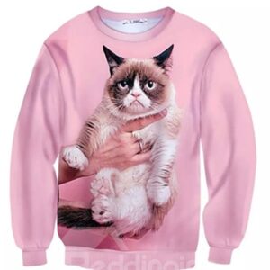 Lovely Long Sleeve Cat Pattern Pink Inner Suede 3D Painted Hoodie