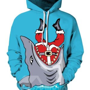 Shark Eat Santa Christmas Long Sleeve 3D Pattern Hoodie
