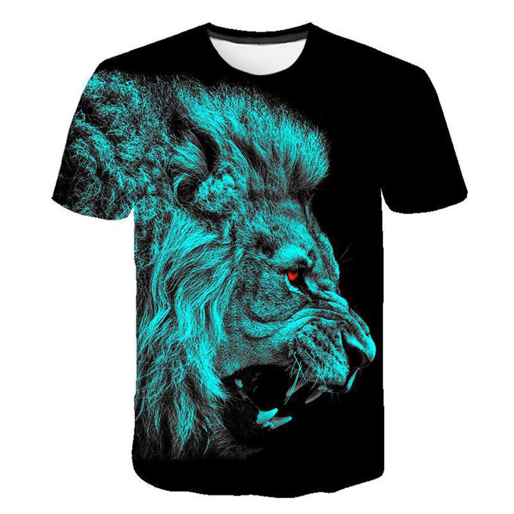 Black 3D Print Wild Lion Men's T-shirt Creative Casual Couple Outfit Unisex Short Sleeve Round Neck Loose T-shirts