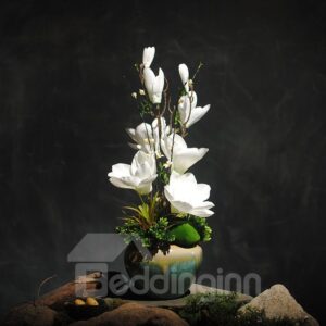 White and Clean Magnolias Artificial Flowers Artificial Flowers Plants and Vase